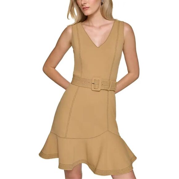 Karl Lagerfeld Paris NWT Ruffle Hem Scuba Dress Cartouche Size 12 - Picture 1 of 4